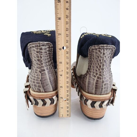 Freebird By Steven Blade Boot Womens 9 Stone Gray Croc Block Heel Slip On NEW - Picture 5 of 11